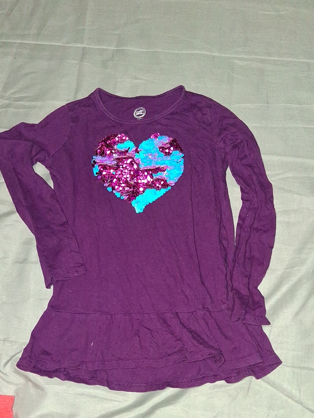 wonder nation Purple Long-Sleeve Top with Reversible Teal and Pink Sequin Heart
